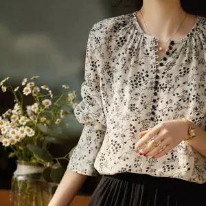 잔꽃플라워 프린팅 블라우스 여성 셔츠 오피스룩 하객 셔링