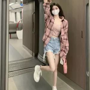 가을 겨울 핑크 체크 카라 긴팔 데일리 여자 셔츠루즈핏 오버 여성남방 기본 남방티 남방 줄무늬 캐주얼