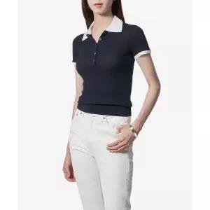 톰브라운 숏 슬리브 립 커프 폴로 콘트라스트 울 반소매 셔츠 네이비 / FJP5AJ9 S6