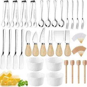 샤르쿠테리 보드 액세서리 식기 치즈 버터 스프레더 나이프 세트 작은 서빙 집게 포크와 숟가락 디핑 볼