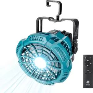마키타 18V 배터리용 LED 랜턴이 장착된 GRVODFRTA 휴대용 캠핑 팬 리모컨이 텐트 천장 캐노피용 후크가