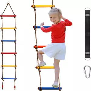 ZENFUN 6.5피트 높이의 클라이밍 로프 사다리 실내 놀이 세트 및 야외 트리 하우스를 위한 걸이식 슬랙라인