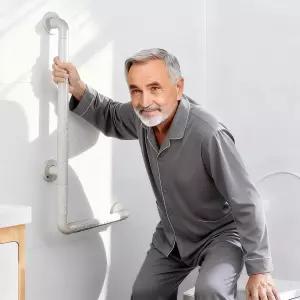 FSA 자격 샤워용 L자형 그립 바 욕조 및 16인치 x 24인치 빛나는 링이 있는 흰색 안전 욕실용 핸디캡