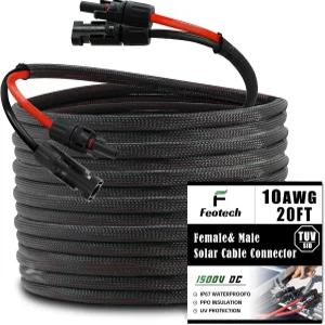 Footech 트윈 와이어 20FT 태양광 연장 케이블 10AWG6mm2 패널 커넥터 4쌍IP67수/야외 자동차 RV 보트 해상