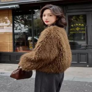 깜도리 여자 키작녀 가죽 자켓 추동 상의 캐주얼 털 일체형 쇼트 코트 꾹4