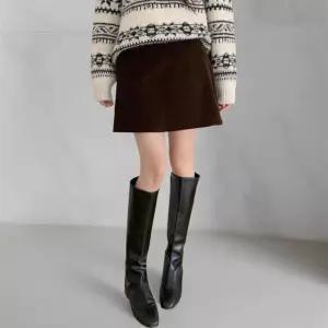 여성 가을겨울 브라운 코듀로이 미니 스커트