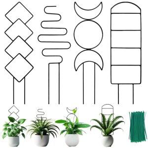 실내 등반 식물을 위한 4팩 트렐리스, 야외 화분 식물을 위한 HENABLE 작은 정원 금속 트렐리스, 덩굴 비 꽃 식물 지원을 위한 4가지 다양한 검은색 철 패턴