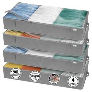 스토리지 전문가 옷장 정리함 및 보관 - 침대 밑 수납 용기와 옷 수납으로 공간 극대화 이상적인 정리함, 장난감 수납함 (그레이, 4팩)