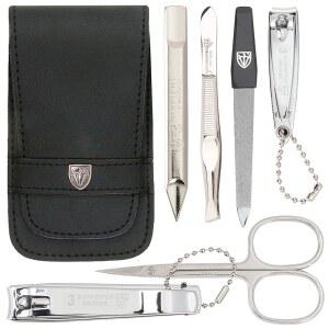 3 Swords Germany - 브랜드 품질 6피스 매니큐어 페디큐어 그루밍 키트 세트, 전문 네일 케어용, 가죽 케이스 포함 독일산