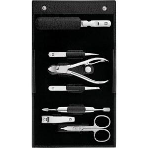 ZWILLING Beauty Classic INOX 8피스 매니큐어 및 페디큐어 나파 가죽 케이스, 스냅 잠금, 네일 케어 키트, 프리미엄 여행용 세트, 블랙