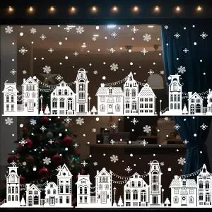 크리스마스 창문 장식 6장 겨울 거리 집 스티커 실내 학교 홈 오피스 파티 흰색