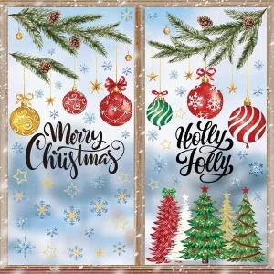 73PCS 크리스마스 창문 클링 볼 가지 눈송이 스티커 유리 홀리데이 홈 실내 벽 장식용 양면