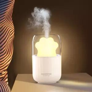 위플 귀여운 고양이발 가습기 무드등 화이트 미니 소형 USB 차량용 LED 책상용 필터 램프