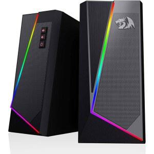 Redragon GS520 Anvil RGB 데스크탑 스피커, 2.0 채널 PC 컴퓨터 스테레오 6가지 다채로운 LED 모드, 향상된 사운드 및 쉬운 액세스 볼륨 컨트롤, 3.5mm 케이블 포함 USB 전원