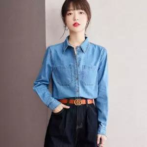 여성셔츠 빈티지 구제 블루 소프트 데님 면 남방 심쿵직구