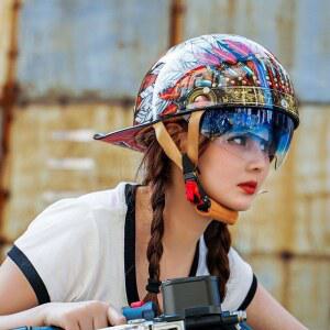 오토바이 스쿠터 전기자전거 레트로 헬멧 사계절 여성 하프 반헬멧 남성 여름 야구