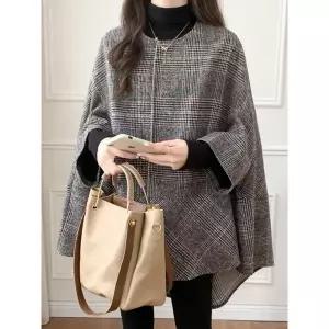 [하프클럽/하젤]퍼밋 하운드체크 울케이프 자켓_W4436