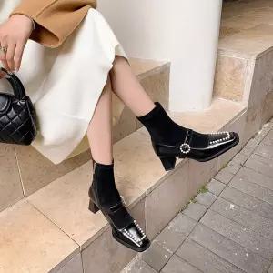 셉띠엠브레 여성하이힐 하이힐 천금풍 진주 패션 부츠 추동 빈티지 스퀘어 톱 스판 슬림 UNO4