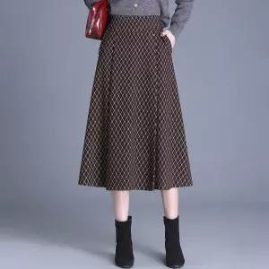 어밴저스 여자 키작녀 정장 스커트 모직 체크 추동 도톰하게 슬림핏 A라인 중기장 플리츠 우산 꾹4