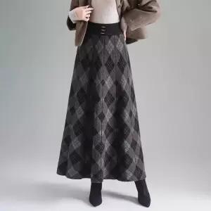 어밴저스 여자 키작녀 정장 스커트 체크 니트 밴딩 A라인 겨울 롱 꾹4