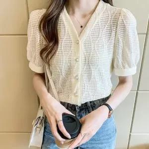 KAA 8511 여자셔링반팔블라우스 소매 셔링 빅카라 블라우스 긴팔 프릴 봄 장식 신상 숙 겨울 남방 라운드넥