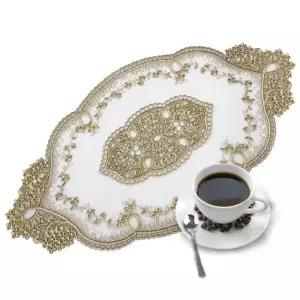 타원형 에리얼 금색 레이스 식탁매트 테이블 소품받침/패브릭커버/식탁보용품/테이블러너/테이블보/협탁