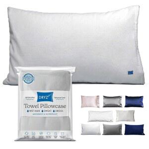 드라이즈 방수 베개 커버 | 젖은 머리와 마른 머리를 위한 양면 타월 보호기 쿨링 케이스 29인치 x 19인치 흰색 표준 사이즈, 모발 건조 땀 방지 커버, 1개