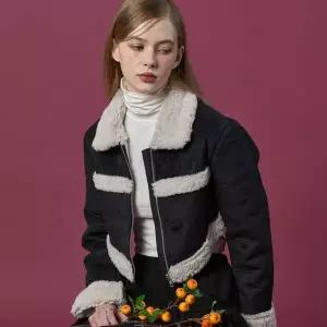 [KOLEAT]크롭 시어링 세일러 보온 플리스 무스탕 [Black] 언발란스 ver.