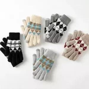 터치 마름모 패턴 니트 밴딩 장갑 여자 여성 보온 데이트 여행 연말 선물 데일리 겨울 코디