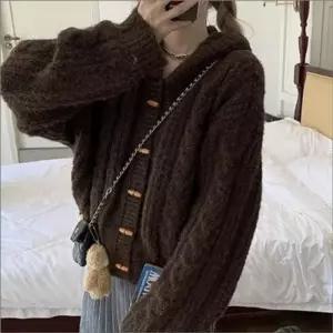 [라일리여성의류] Rly 레이디스 스웨터 트위스트 니트가디건 후디 케이블