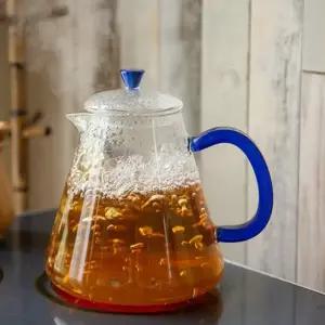 로젤 직화 내열 유리 티포트 블루 주전자 차우림기 티주전자 내열유리 티폿 티팟 다관 유리주전자