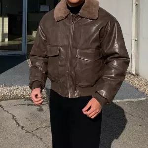 레탄 남자 루즈 오버핏 양털 레더 무스탕 자켓