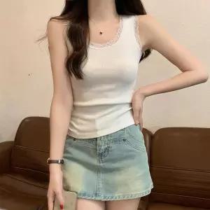 G126703 (사계절) 민소매 레이스 골지나시티 레이어드 이너 끈나시