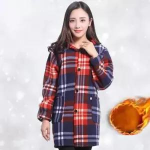 후드 코트 체크 하프 벨벳 후리스 간절기 아우터 자켓 WEE8E10