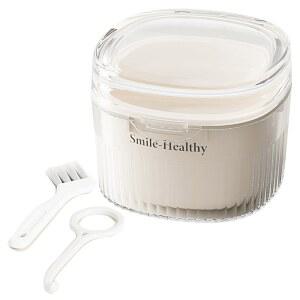 틀니 케이스 키트, 클리닝 브러시가 있는 리테이너 클리너 케이스, 다리에 거울을 사용하는 목욕 컵, 부분 틀니, 여행용 전통적인 보조기