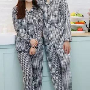 (별별창고)G 커플잠옷세트 체크무늬 실크잠옷 파자마 사계절잠옷 홈웨어 잠옷