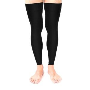 스포츠 러닝 부종, 블랙, XL용 실리콘 미끄럼 방지 스트랩 무족 압축 양말이 포함된 허벅지 하이 컴프레션 스타킹 20-30mmhg 레그 슬리브