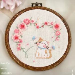 ( )레트로 고양이 그림 자수 키트 취미 선물 집중