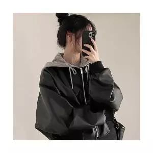 여자 가죽 자켓 봄가을 포켓 패치 후드 가짜투피스 재킷 하프 코트 원픽4