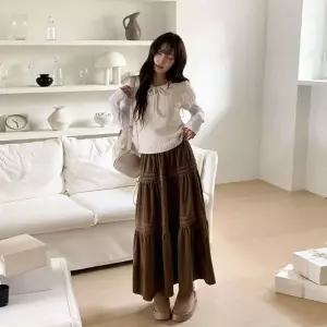 [다잇템] 여성용 폴리 티어드 벨루어 롱 스커트24094824588872