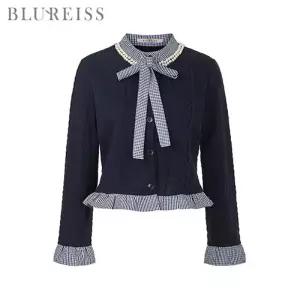 [블루레이스] 진주 배색 타이 블라우스_B6S1BL5031