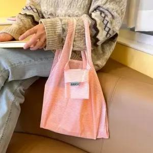 ( )튼튼한 휴대용 핑크 줄무늬 접이식 장바구니 마트 가방
