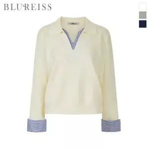 [블루레이스] 셔츠 배색 오픈카라 니트_B6S1KT2071