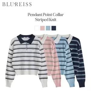 [블루레이스] 펜던트 카라 배색 줄지 니트_B6S1KT2020