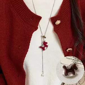 [HOLYG]라비나 벨벳 포니 목걸이 행운의 말 펜던트 진주 롱 목걸이