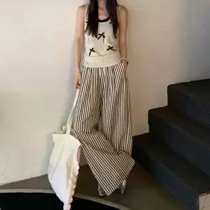 [다잇템] 여자 통바지 리본 단가라 슬리브리스 슬림핏 세트