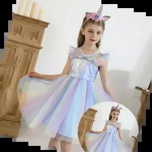 공주원피스 유니콘 공주 여아 드레스 레인보우