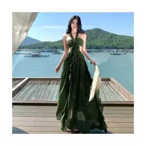 에네로 여성쉬폰원피스 나그네 예술계 스트랩 스커트 홀터넥 멜빵 원피스 UNO1