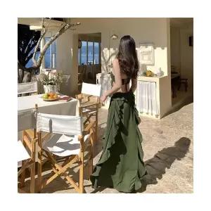 에네로 여성쉬폰원피스 가을 프렌치 끈 스커트 홀터넥 슬립 비치 원피스 바캉스 롱 찰랑 UNO3