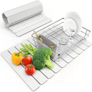 주방 조리대용 대형 돌 접시 건조 매트 24 (L)×16 (W) 접이식 퀵 드라이 스톤 식기병 컵용 고흡수 규조토